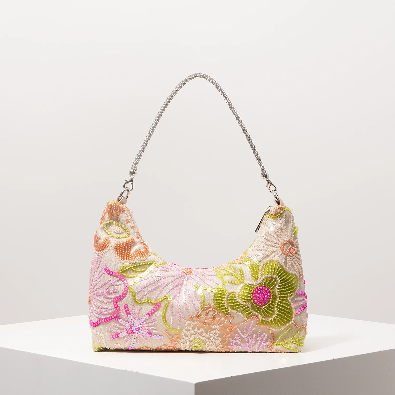 Schultertasche, Blumenmuster, Pailletten-Tasche, Stickerei, Gala-Abend, Party-Outfits, Abschlussball-Tasche, Hochzeitsartikel, Elegant, Valentinstag, Zufälliges Muster – Detail 3