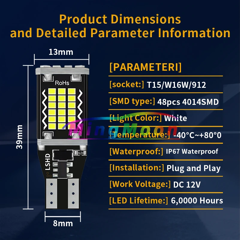 2pcs W16W T15 921 912 LED Canbus Reverse Light Bulbs On Cars Back Up Lamp For Jeep Wrangler Jk Compass Renegade Cherokee Patriot