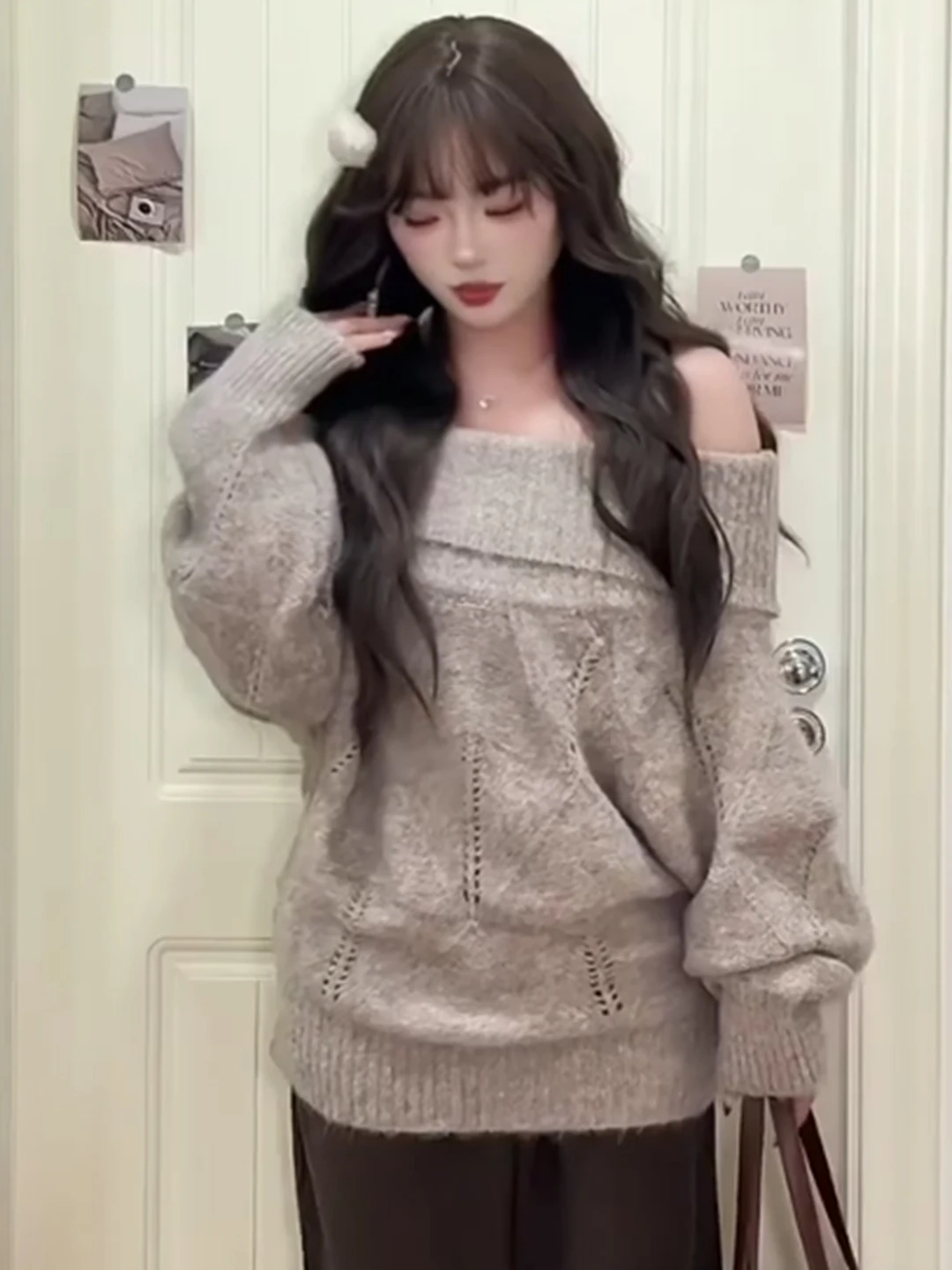 

Женский вязаный свитер с очками больших размеров, свободный крой, удобный длинный топ све, Новое поступление, осень-зима, мода