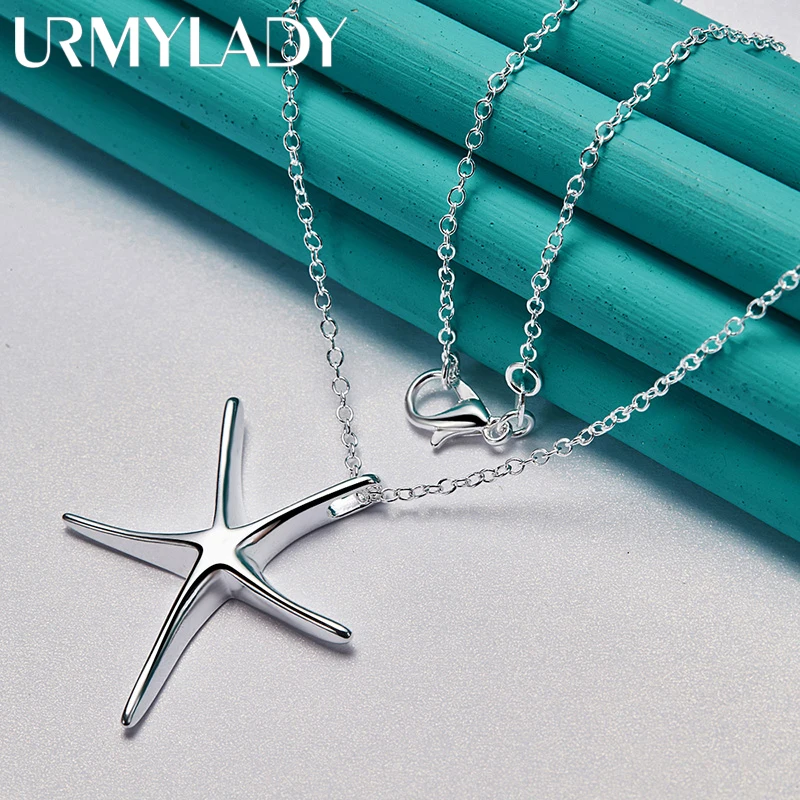 

URMYLADY 925 Sterling Silver Starfish 16-30 Inch Pendant Necklace For Women Wedding Engagement Party Fashion Jewelry