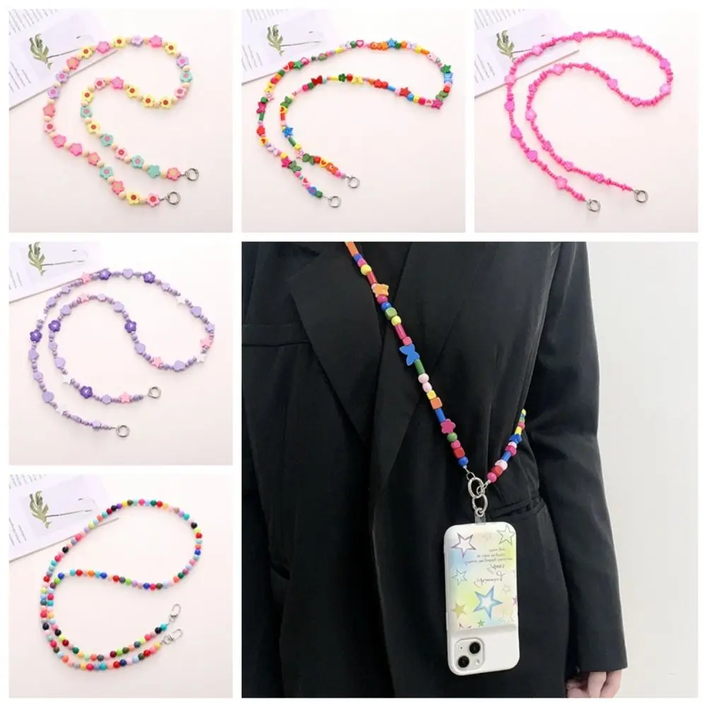 Crossbody Mobile Phone Lanyard Crossbody Colored Irregular Anti Loss Mobile Phone Beaded Long Chain Cellphone Lanyard Colorful