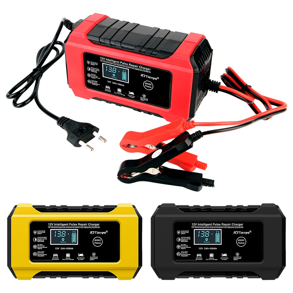 

Suitable for Lead Acid Batteries Car/Motorcycle Charger Smart Battery Charger EU Plug 12V6A Digital Display Screen