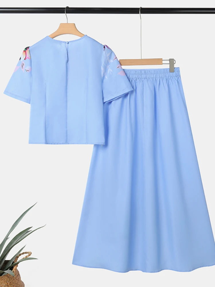 ZANZEA الأزهار المطبوعة تنورة مجموعات المرأة قصيرة الأكمام بلوزة قصيرة و ألف خط التنانير الطويلة 2 قطعة الدعاوى أزياء المرأة وتتسابق #2