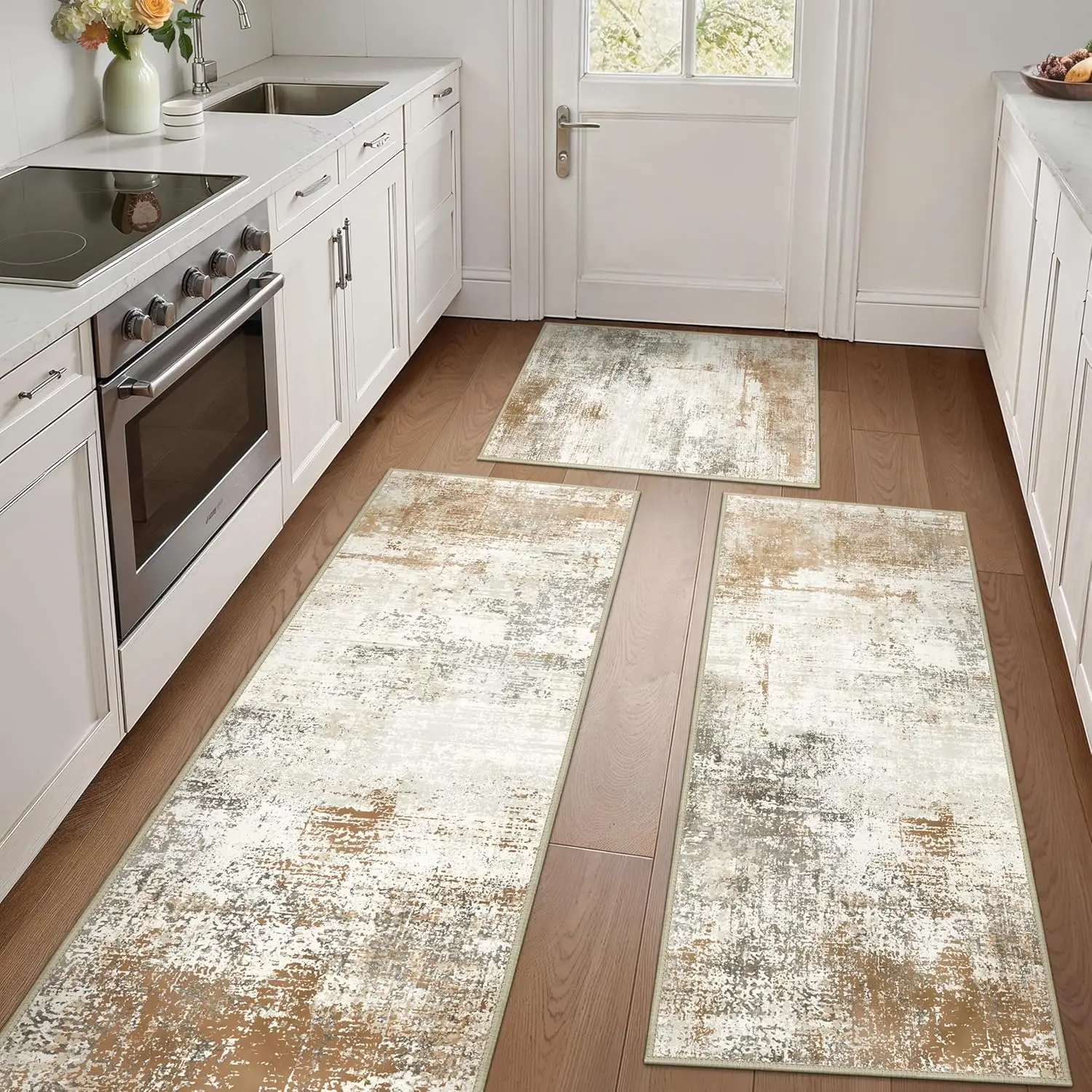 

Набор из 3-х нескользящих моющихся кухонных ковриков, водонепроницаемые абстрактные дорожки для прихожей, прачечной, зоны у раковины, входной зоны