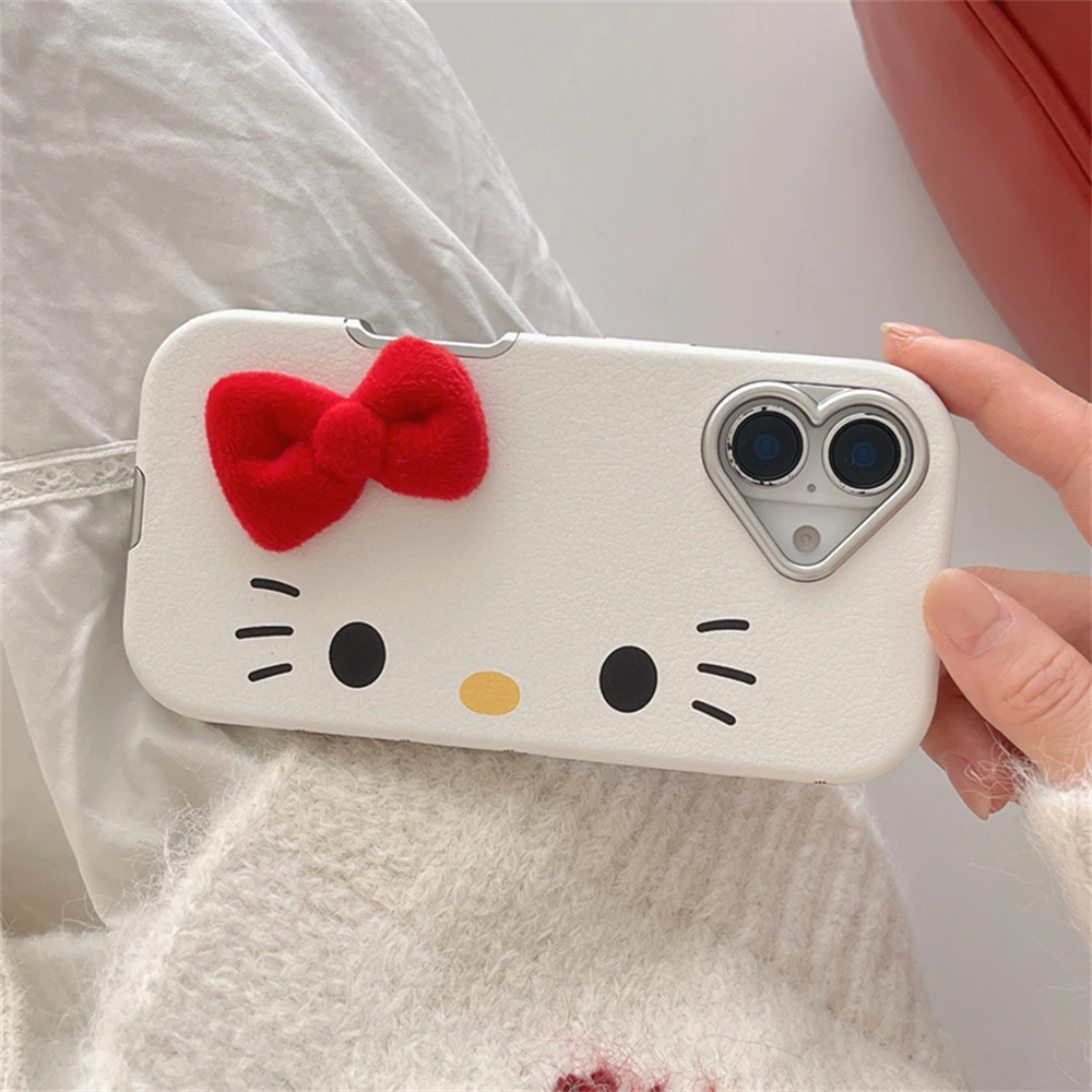 2025 New Fashion Hello Kitty Pattern Horizontal Phone Case For iPhone 16 15 14 Pro Max 12 13 Cartoon Leather Plating Frame Cover