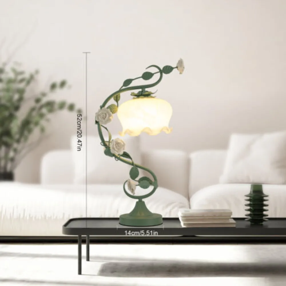 

Bymaocar Green Flower Petal Rose Stable Table Lamp Bedroom Bedside Flower Night Light Glass Lampshade E26 Lamp Holder Home Decor