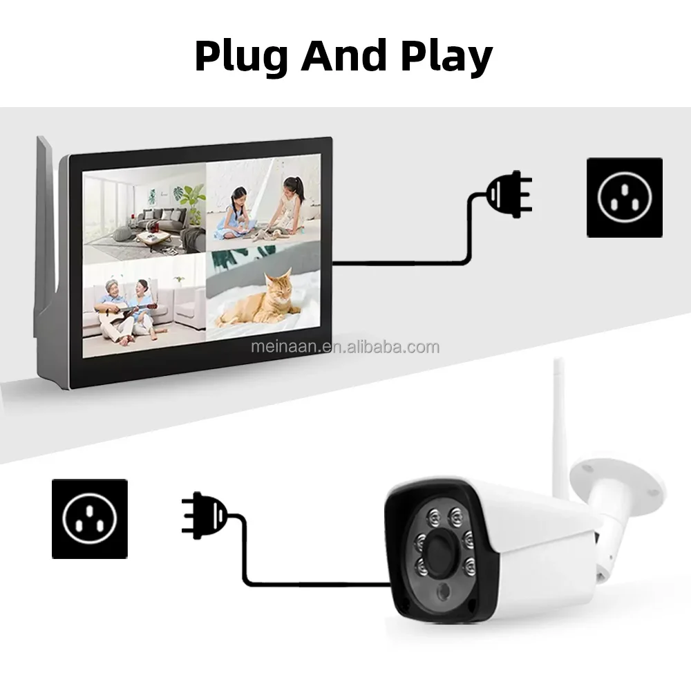 4CH 3MP Wireless WiFi Touchscreen LCD NVR Sistema di telecamere di sorveglianza Sistema di telecamere CCTV di sicurezza wireless Tuya Smartlife esterno