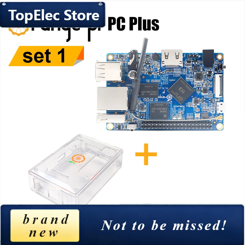 TopElec Orange Pi PC Plus 1GB RAM DDR3 8GB EMMC Flash+Transparent White Case 2pcs Sets Single Board Computer