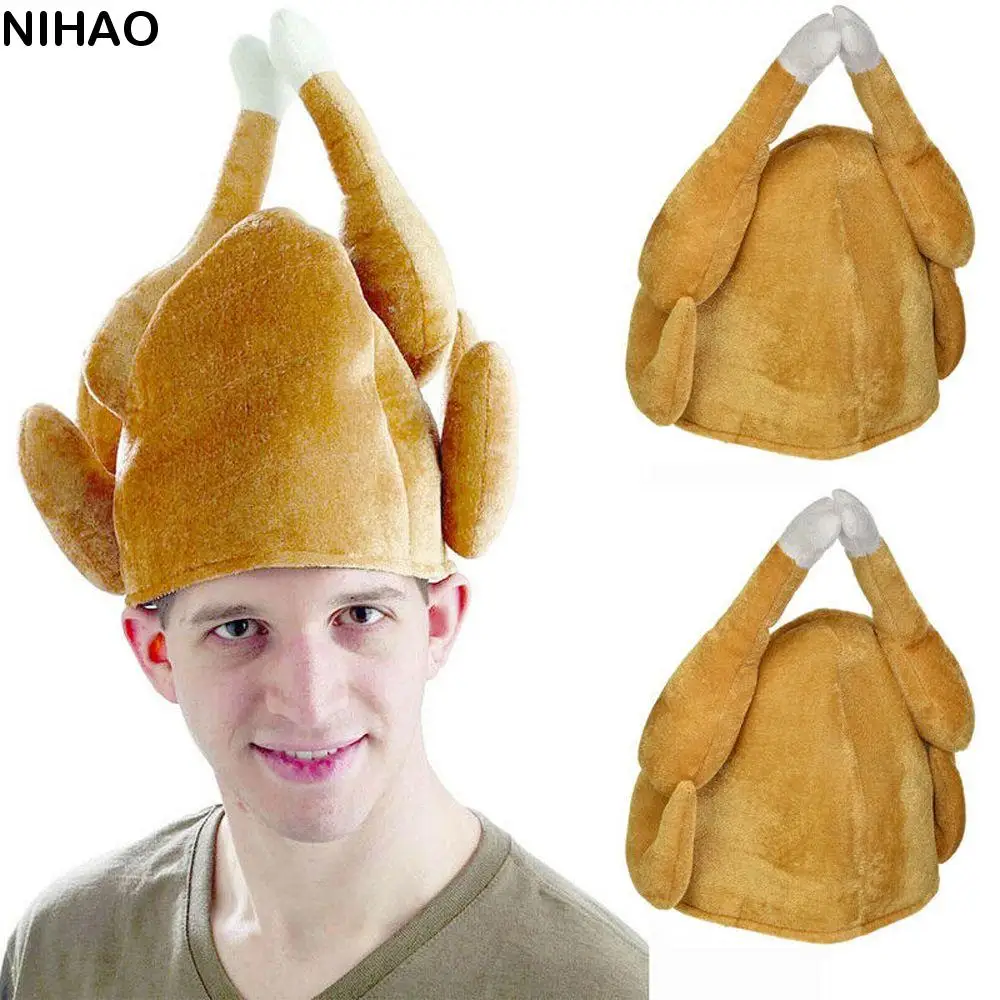 

Funny Adults Hat Thanksgiving Day Funny Plush Roasted Turkey Hat Party Festival Costume Caps