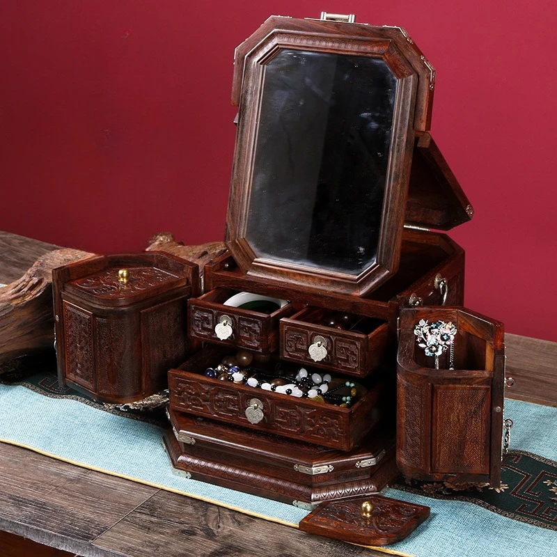 

Шкатулка для украшений из массива дерева в ретро-стиле с зеркалом, для хранения ювелирных изделий и других мелочей