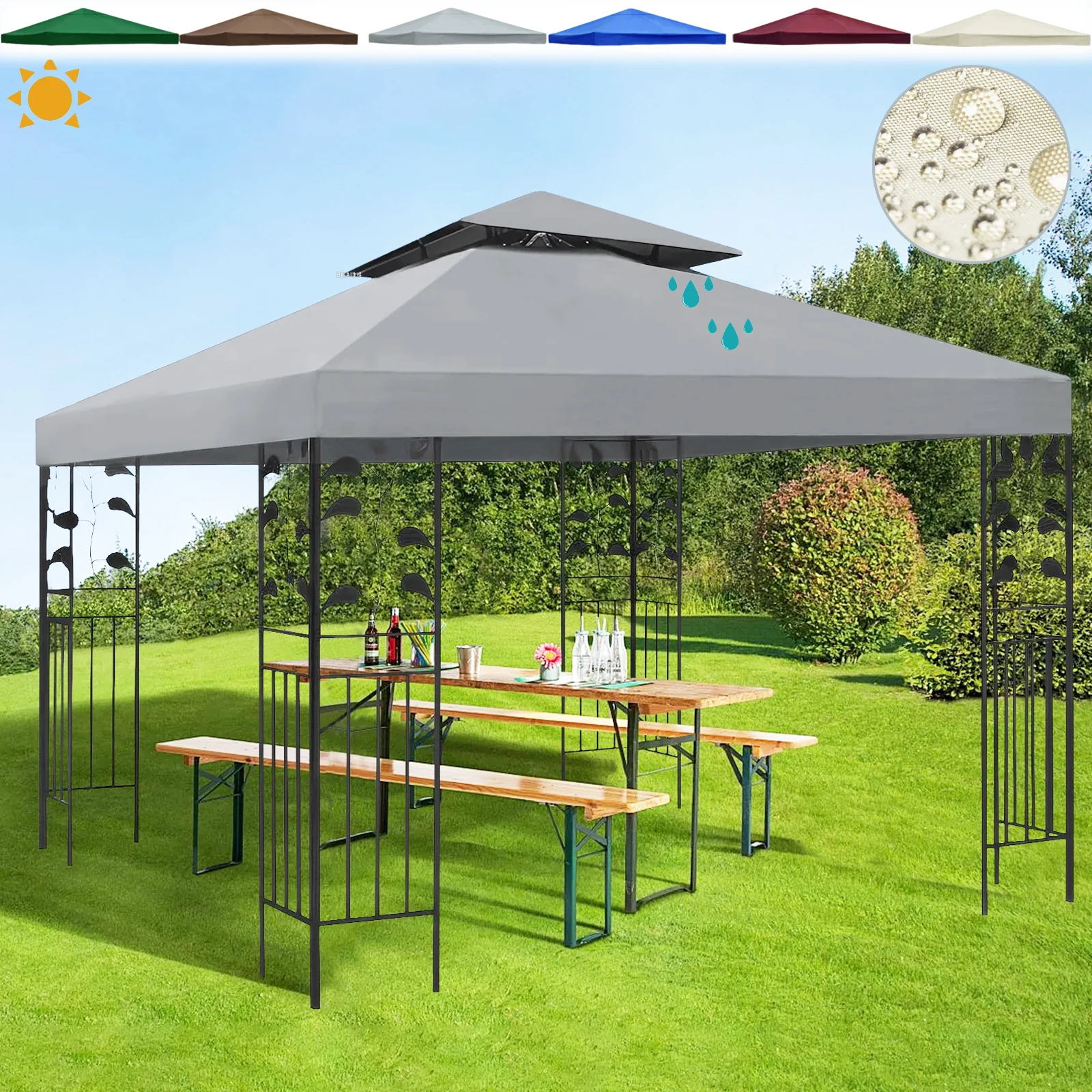 

Outdoor Garden Roof Canopy Pop Sun Shelter solid color Patio Sun Shade Cloth Waterproof single/Double Tiered Shelter Cover Roof