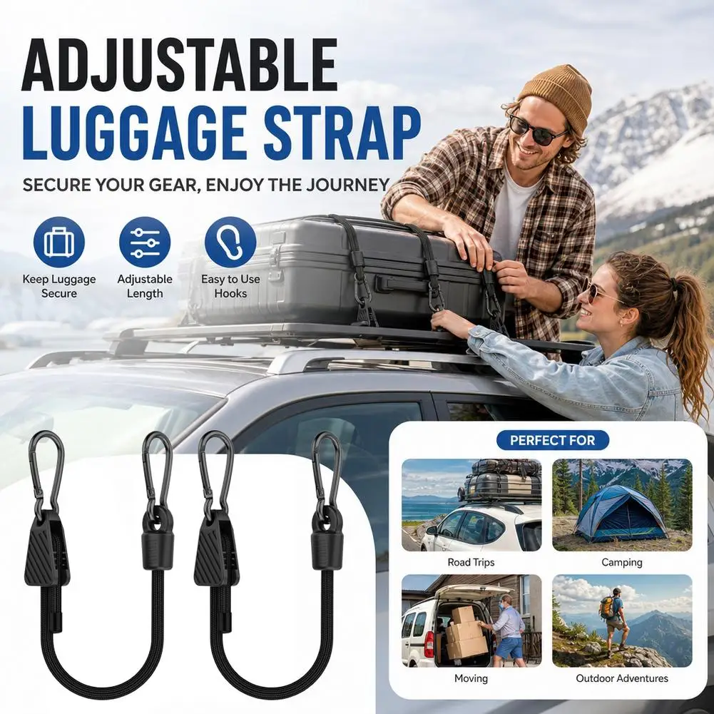 1/2PCS Heavy Duty Luggage Packing Ropes Elastic Bungee Cord with Hooks Adjustable Hange Tie Strap for Cycling Camping Outdoor