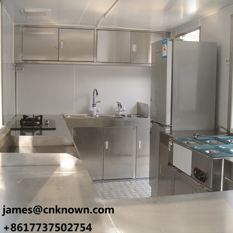 Carrinho de comida móvel de 4m de comprimento para venda, suporte para personalização e com fritadeira grátis