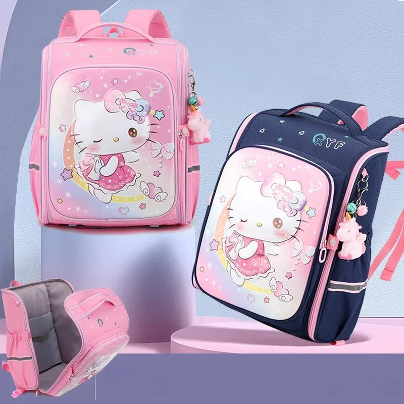 Mochila de Hello Kitty Sanrio para niña, bonita mochila de dibujos animados para estudiante de escuela primaria, gran capacidad, ligera, protectora de la columna vertebral