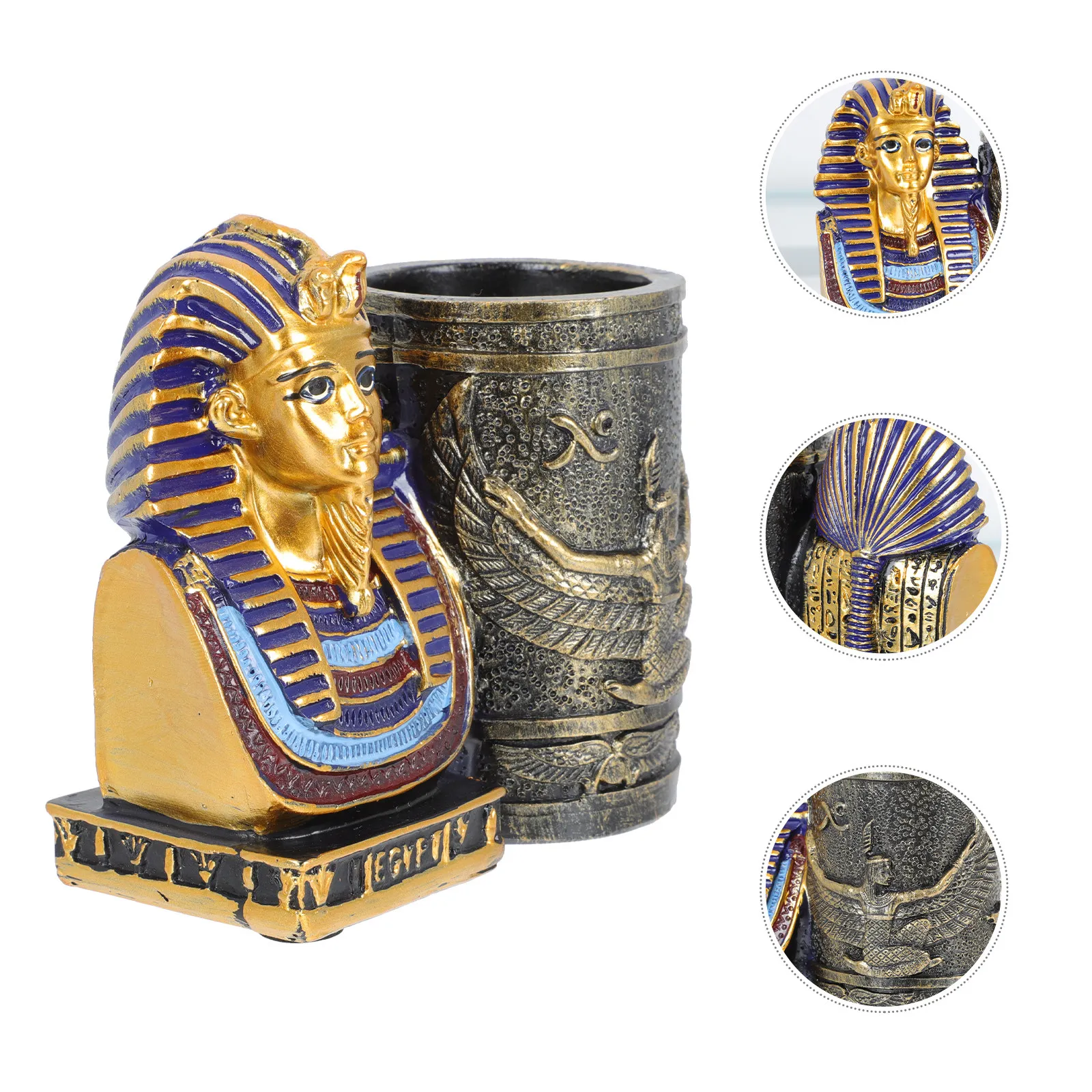 1Pcs Resin Egyptian Pharaoh Pen Holder Stationery Container Desktop Decoration Multifunction Brush Holder Desktop Ornament
