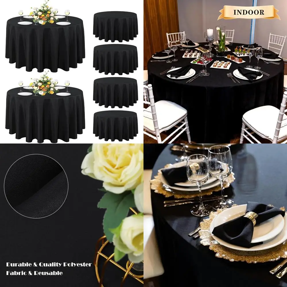 

Round 6 Pack Tablecloths 108 Inch Black, Stain and Wrinkle Resistant, Washable Polyester Table Covers for Dining