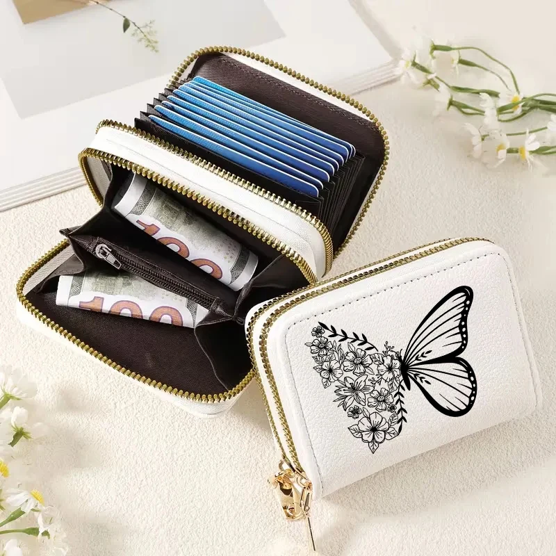 Butterfly Women Wallets Short Pu Leather Zipper Purses Multifunctional Large Capacity Money Bag for Women Coin Card Holders