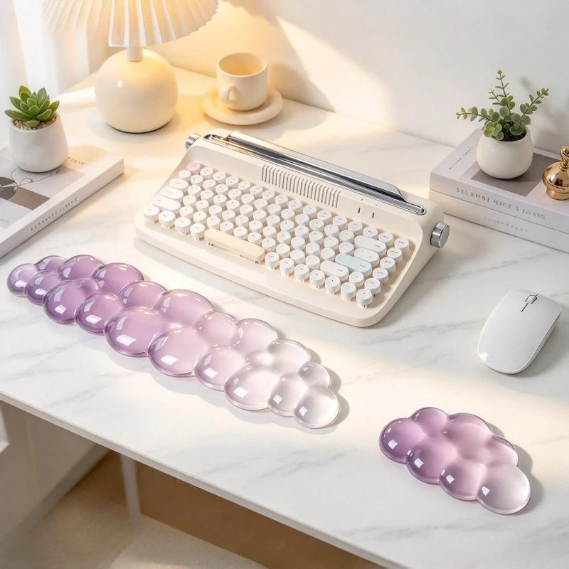 Purple Silicone Keyboard Wrist Rest Set and Waterproof Mouse Support Pad with Soft Springy Texture for Gaming or Office Desks
