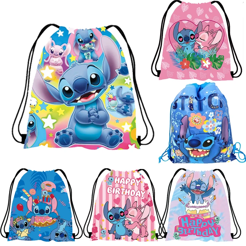 Motyw Disney Stitch włóknina plecak Anime torba ze sznurkiem Lilo i Stitch torba na prezenty urodzinowe chłopiec dziewczyna artykuły na baby shower