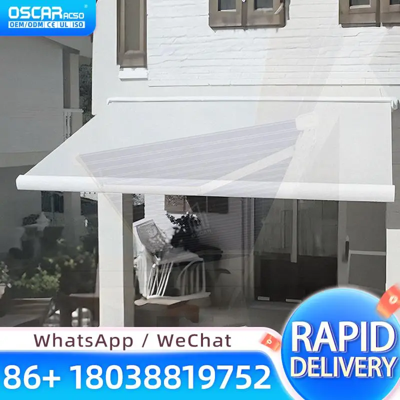 Custom Size Heavy Duty Retractable Outdoor Sunshade Motorized Full Cassette Awning for Sunroom Patio in White Frame Retractable