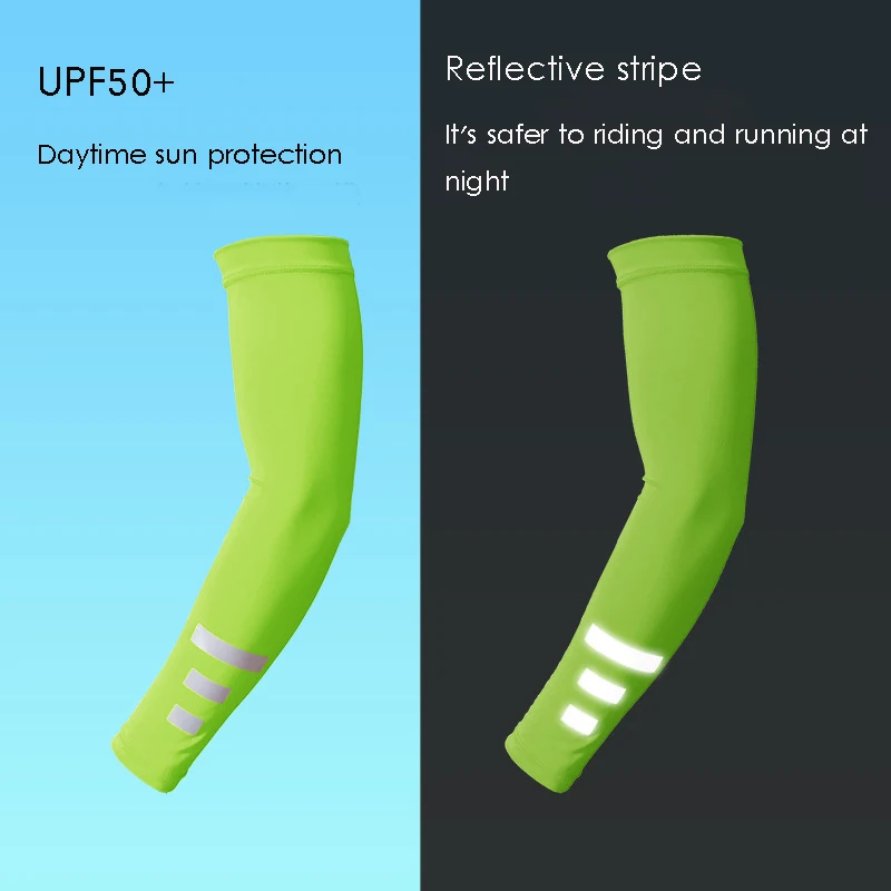 Reflective Night Riding Arm Sleeves Summer Running Cycling Sleeves Ice Silk Sunscreen Arm Warmer Men Women Sports Arm Cover Cuff