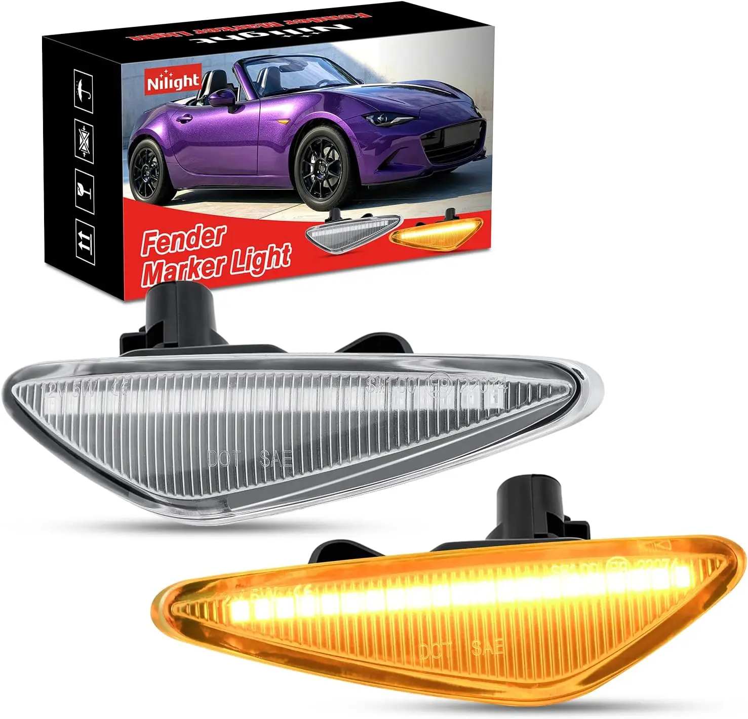 Nilight Fender Side Marker Lights 2PCS for 2016-2025 Mazda MX-5 Miata ND 2009-12 Mazda RX-8\2017-up Fiat 124 Spider\2008-12 Mazda6 Atenza GH\2010-13 Mazda5 Premacy CW\2011-UP Nissan Lafesta HW Star