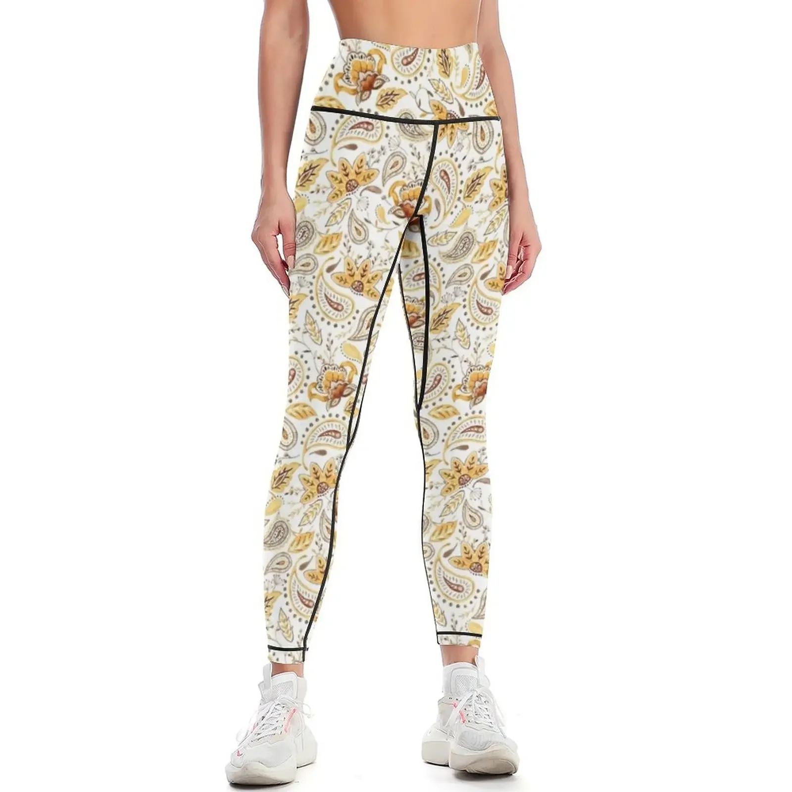 

Watercolor Floral Paisley - Mustard Leggings gym top gym wear Golf wear sports tennis for Womens Leggings