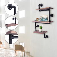 Floating Shelves with 3-Tier Design, Wall-Mounted Pine Wood and Galvanized Pipe, Rustic Storage for Living Room or Kitchen