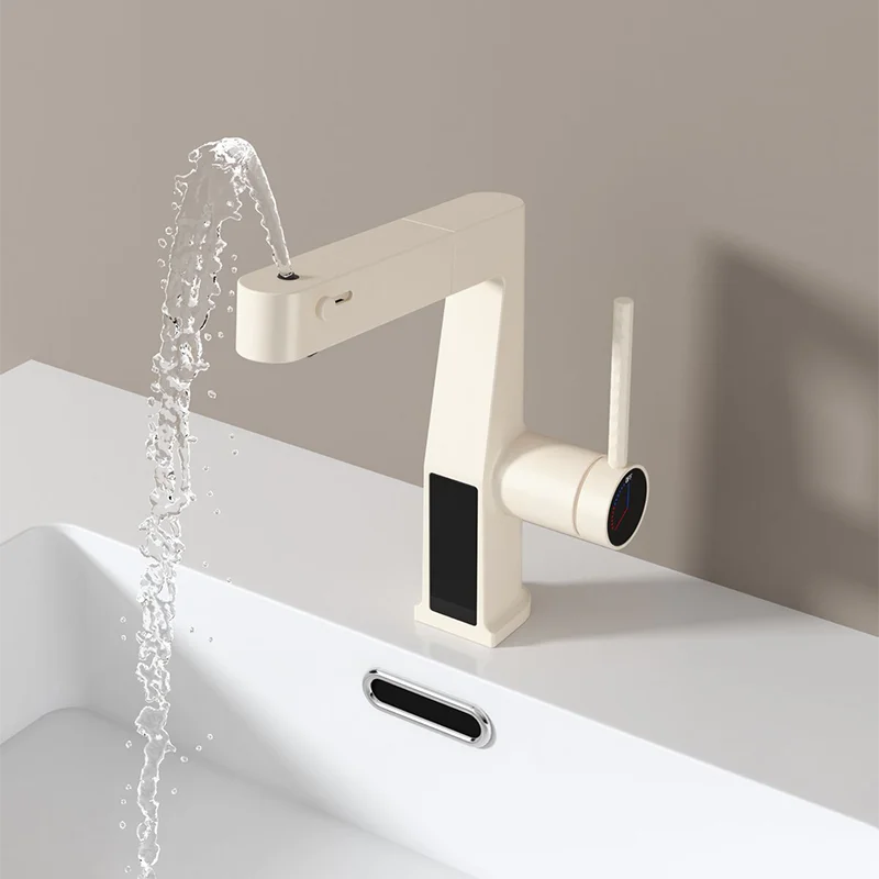 

New Digital Display Basin Faucets Household Pull Out Tap Hot Cold Mixing Bathroom Cabinet Wash Basin Faucet Bathroom Accessories