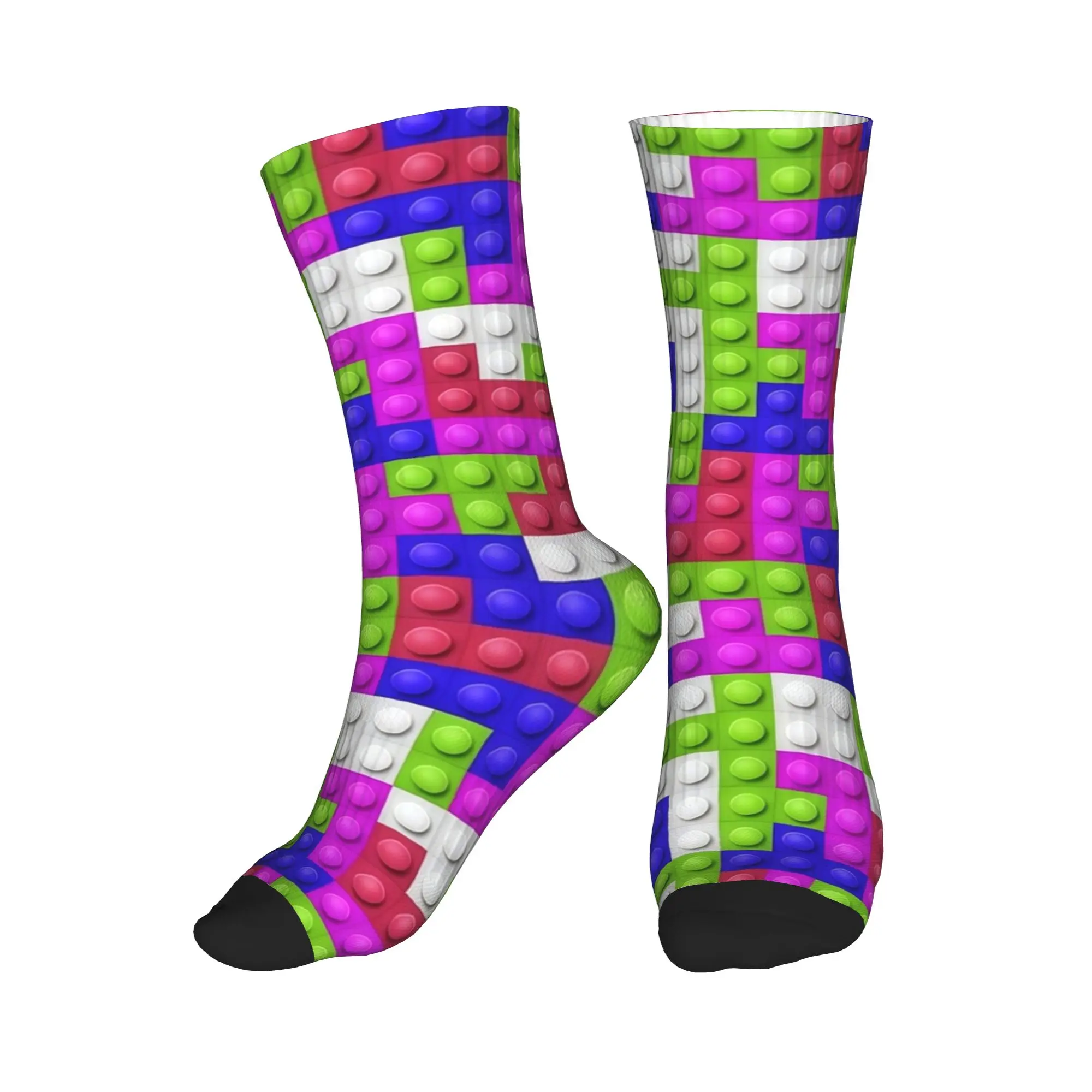 Purple Green Pink Building Blocks Socks  Funny Stockings Autumn Non Skid Men Socks Quality Graphic Cycling Socks