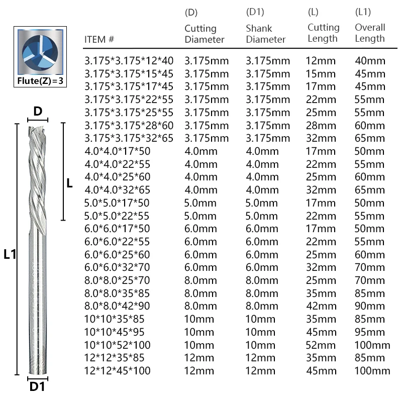 Xcan cnc router bit 3 fluit up down cut carbide einde molen 3.175-12mm schacht compressie frees voor metaal aluminium snijden