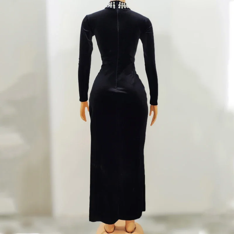 多くの色のラインストーンベルベットスリットドレスイブニングドレス女性のパーティー祝うダンスドレスステージフェスティバル衣装 XS6443