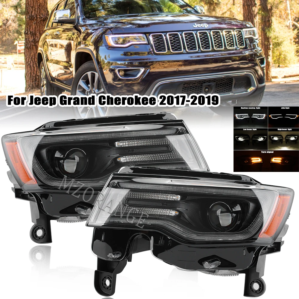 

Headlamp For Jeep Grand Cherokee 2017-2019 With Stabilizer Hernia Black Background (Halogen Not Suitable) Headlamp Lighting