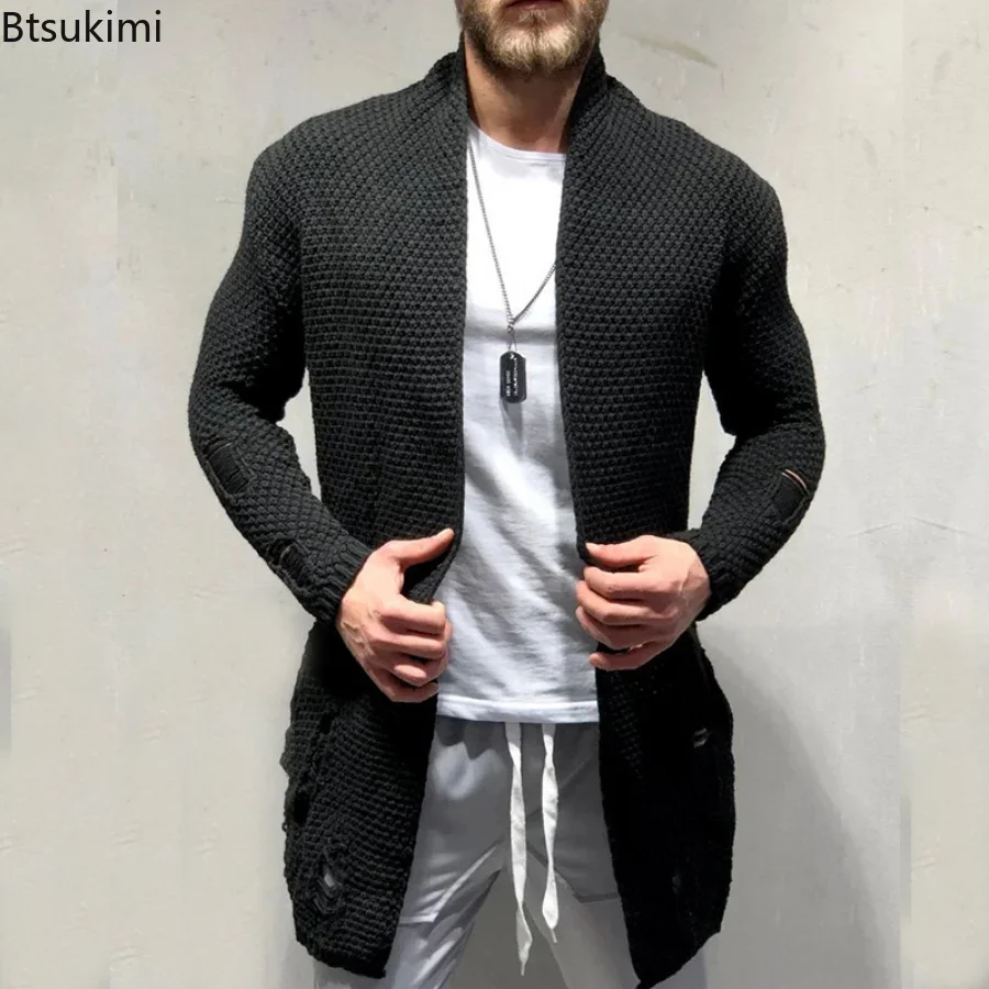 New 2024 Autumn Winter Men\'s Knitted Coat Long Cardigan Sweater Male Fashion Casual Large Men\'s Jacket Trench Coat Men Clothing