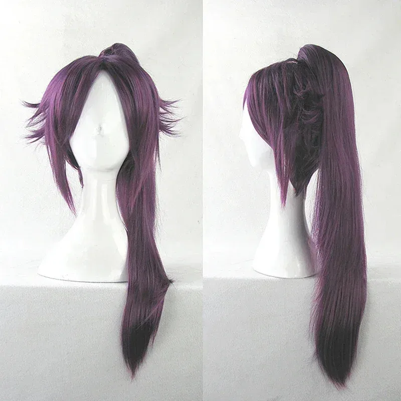 Anime BLEACH Shihouin Yoruichi Parrucche Cosplay Fibra ad alta temperatura Base per capelli sintetici Parrucca Tigre Clip Capelli viola Regali