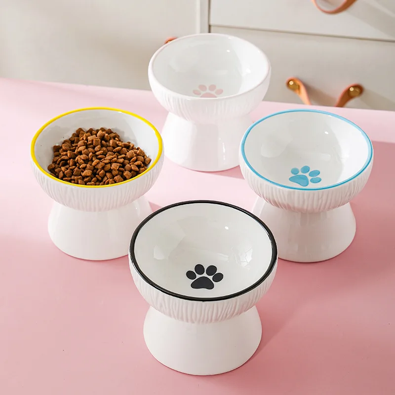 Pet Supplies Cat Bowls Eating And Drinking Water Ceramic Protection For Cervical Spine High Feet And Preventing Tipping Over