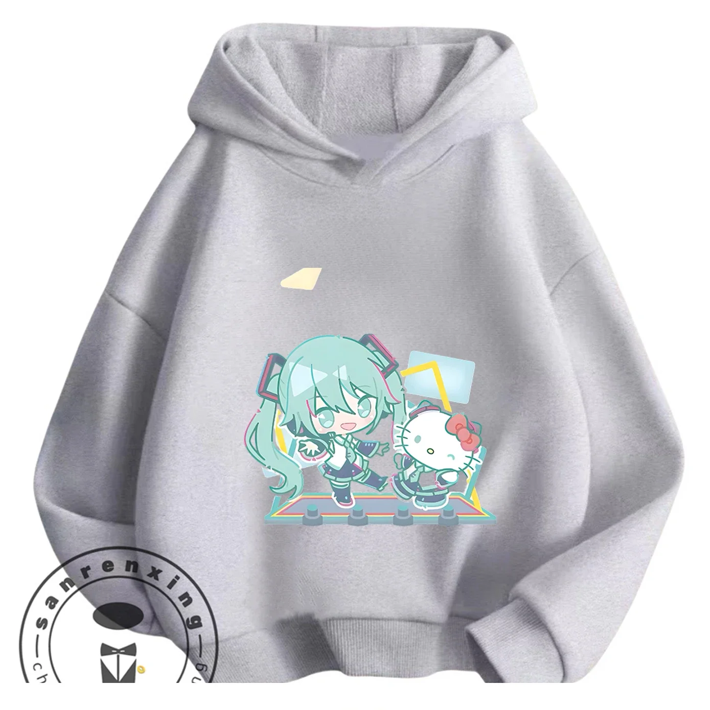 Plain Casual Hooded Sweatshirt Hatsune Miku Elegant Anime Motif Minimalist Daily Street Outerwear For 3 14 Years - view 6