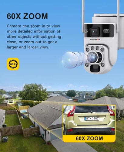 Imagen 2 del producto LS VISION 60X Zoom óptico cámara de vigilancia en exterior Wifi lente Dual para exteriores y pantalla Dual Cctv Ai seguimiento Kamera 4G Ubox