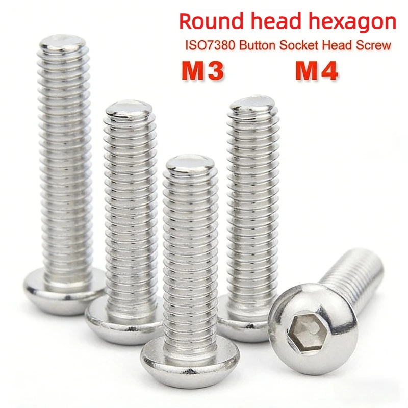 

1-50pc 304 Stainless Steel M3 M4 screws M3M4*6/8/10/12/16/18-70 Hex Hexagon Socket Button Head Mushroom Allen Screw Bolt ISO7380
