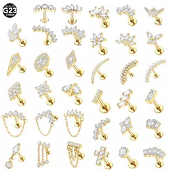 57 Style Titanium Piercing Labret Lip Studs 16G Internally Threaded Cubic Zircon Stud Earring Tragus Helix Piercing Body Jewelry