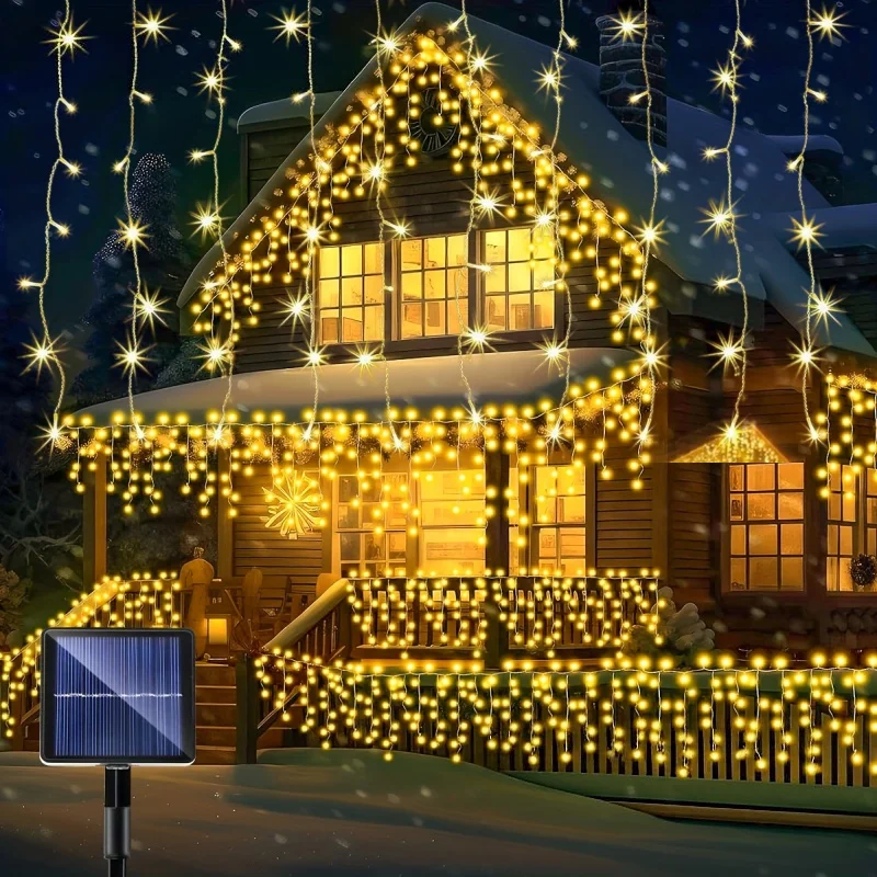 Solar String Light 8 Modes Outdoor Solar Icicle Lights Christmas House Garden Decor Solar Ambient Lighting Festive Decor