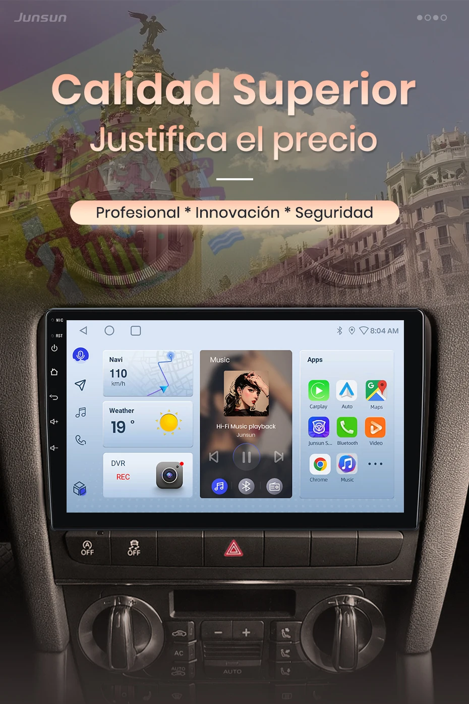 Junsun Autoradio für Audi A3 2 8P 2003 2004-2013, kabelloses CarPlay, Android Auto, intelligente Systeme, IPS/QLED-Touchscreen, 360°-Kamera, DSP, GPS-Navigation, WiFi, DAB+, RDS, FM/RAM, BT, SWC, Plug-and-Play, 2DIN, W – Detail 5