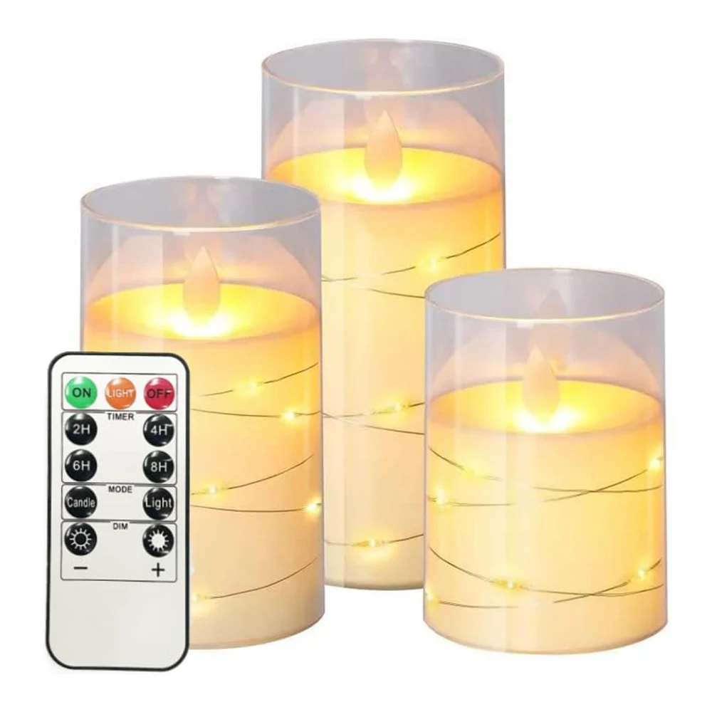 3Pcs/Set LED Candles With Remote Control Battery Powered Flickering Flameless Candle for Wedding Christmas Party Home Decoration