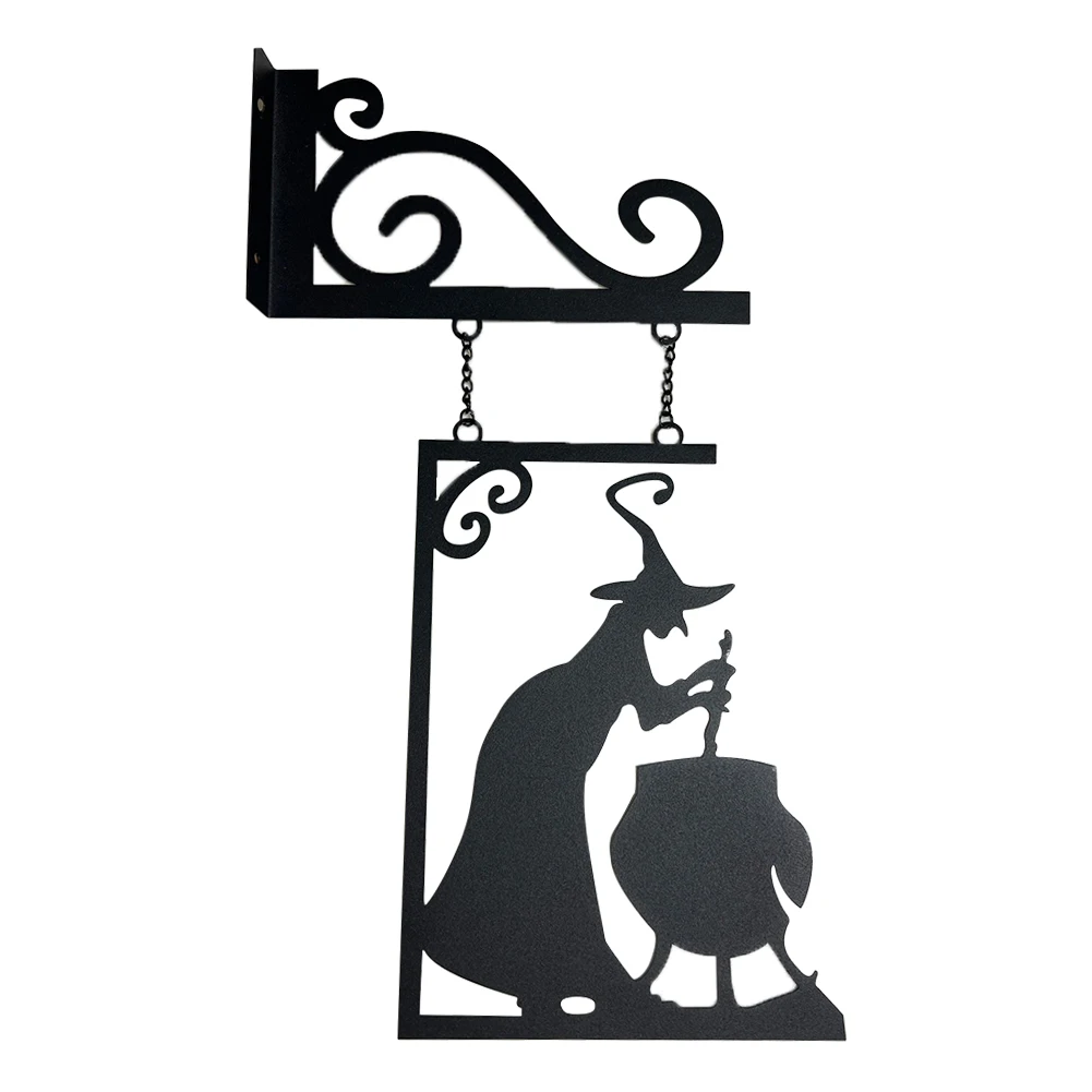 Halloween Decor Witch Boiler Silhouette Metal Garden Corner Sign Corrosion Resistance Home Family Front Yard Party Wall Hangings