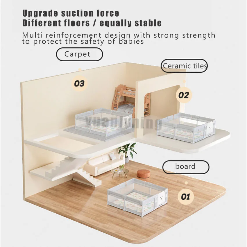 Atualizado Play Pen para crianças, Baby Safe Fence, Ball Pit, Play Pen for Baby, Playground com ventosas fortes