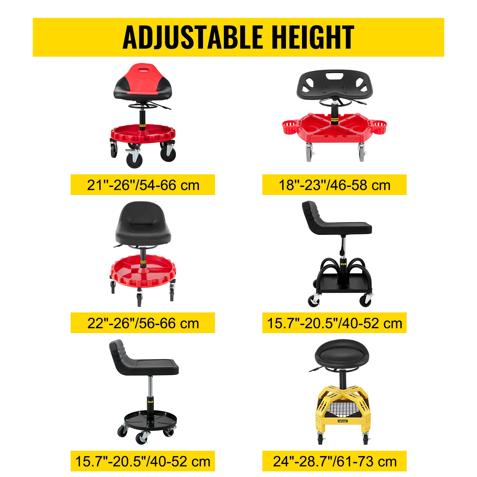 VEVOR Rolling garaż stołek detale samochodów stołek regulowana wysokość mechanik siedzenie z taca na narzędzia warsztat naprawa samochodów sklep