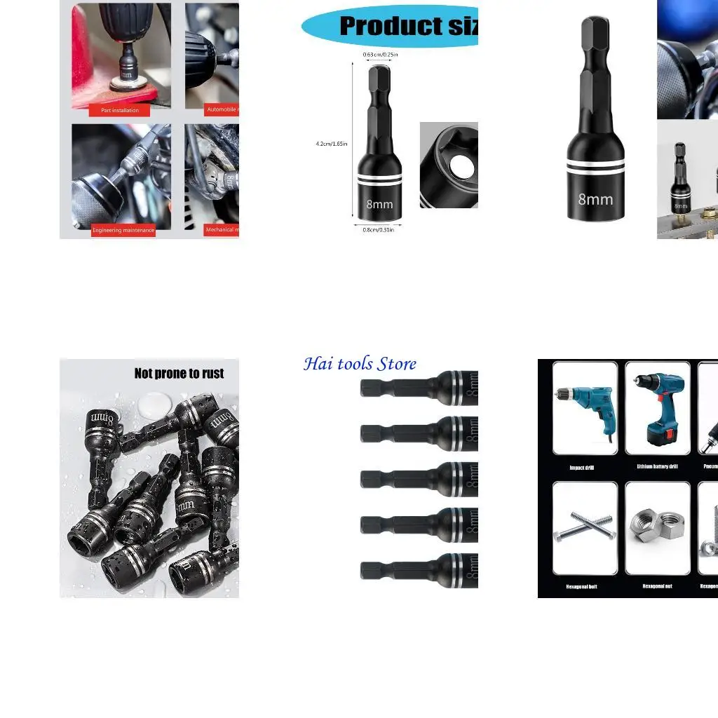 X37E 8mm 5/16" Hexagonal Drill Bit Nut Driver Set Impact Socket Adapter