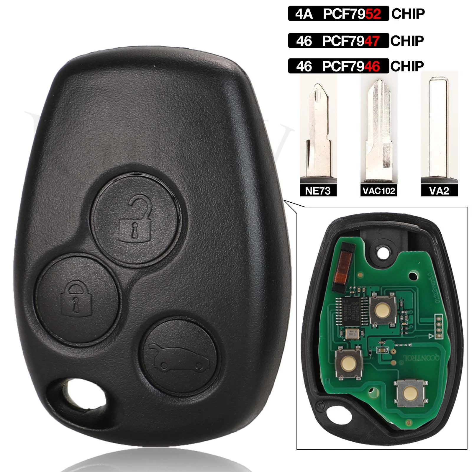 

jingyuqin Remote Key PCF7946 Chip 434MHz For Nissan NV400For Renault Trafic Vivaro Primastar Movano 3BTN Control Fob Keyless