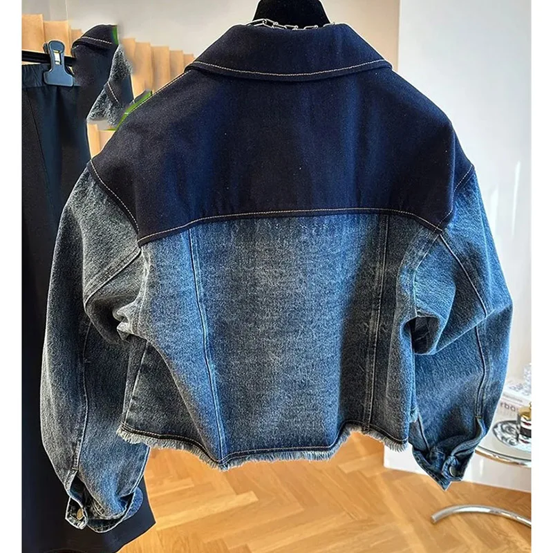 Abrigo vaquero de manga larga para mujer, chaqueta vaquera holgada de Color degradado, prendas de vestir a la moda, primavera y otoño