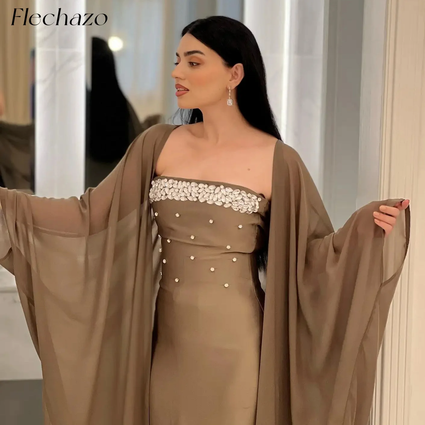 

Flechazo Evening Dresses Mermaid Beaded Ankle-Length Crystal Chiffon Shawl Formal Party Dress For Women 2024 فساتين السهرة